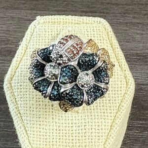 Affinity Diamond Ladybug Sterling Pave Flower Ring